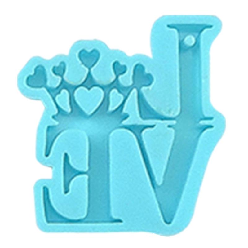 Silikonform für Schlüsselanhänger in Buchstabenform mit Liebeszeichen und Loch für selbstgemachte Dekoration, Kunstharzguss, Anhängerform, Valentinstag