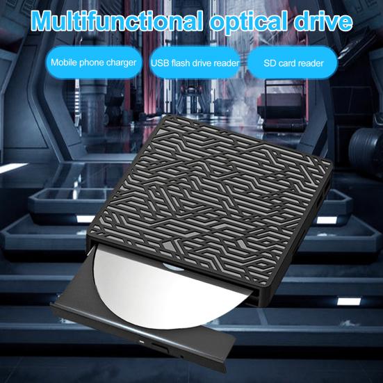 Optical Disc Burner USB 3.0 External DVD Drive 2MB CD-ROM Player Compatible with SD/TF Card DVD Player for PC Windows Laptop Desktop