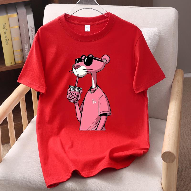 Unisex Pink Leopard Print Short Sleeve Cotton Top
