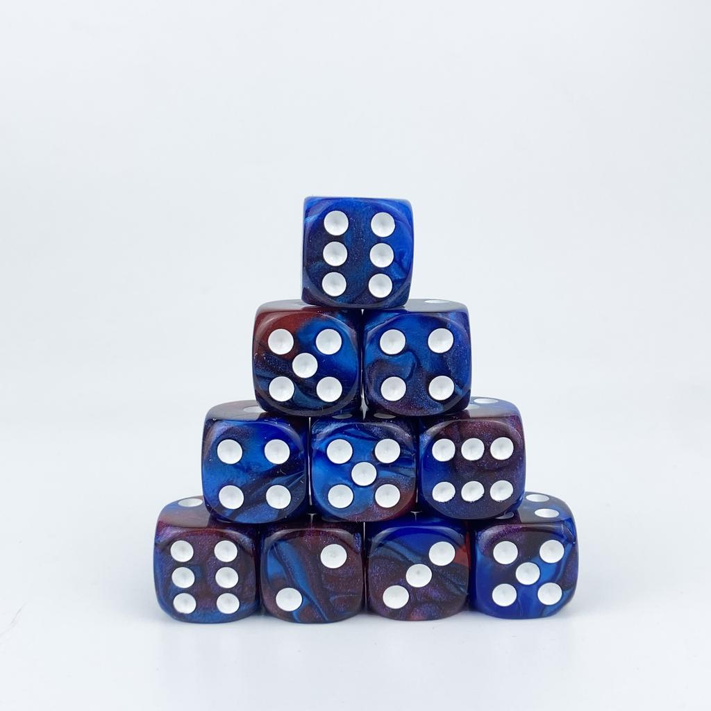 High Quality 10Pieces/Set 16mm Double Color Dazzling  Acrylic Round Corner 6 Sided D6 Point Dice For Family Board Games