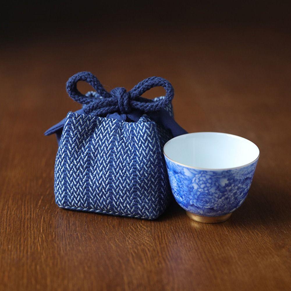 Thickned Teacup Storage Bag Blue Protective Bag Chinese Style Organizier Bag  Tea Supplies
