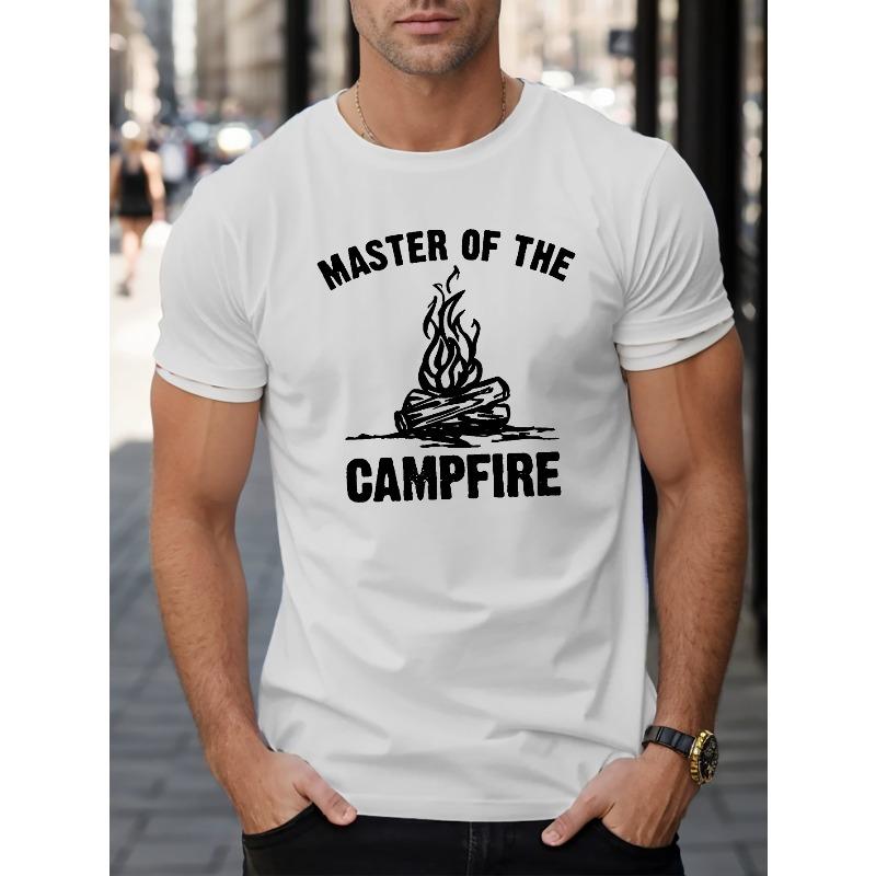 

Мужская футболка Campfire Master с принтом европейского размера - повседневная, с коротким рукавом, из дышащего хлопка, летний геометрический принт. S белый