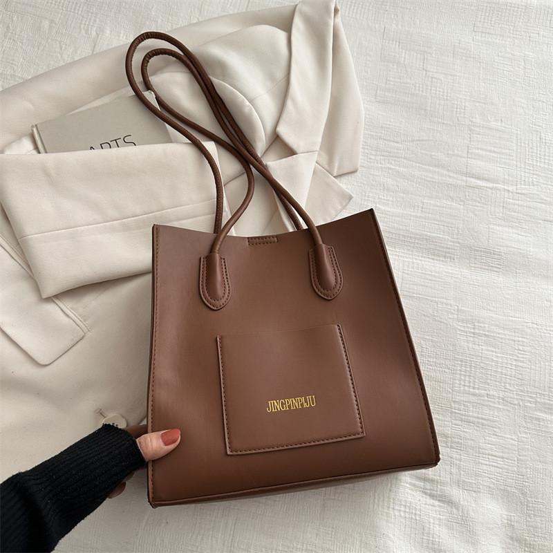 

Stylish Large Capacity Tote Bag For Women Trendy Shoulder Crossbody Handbag In Black White Khaki And Brown коричневий
