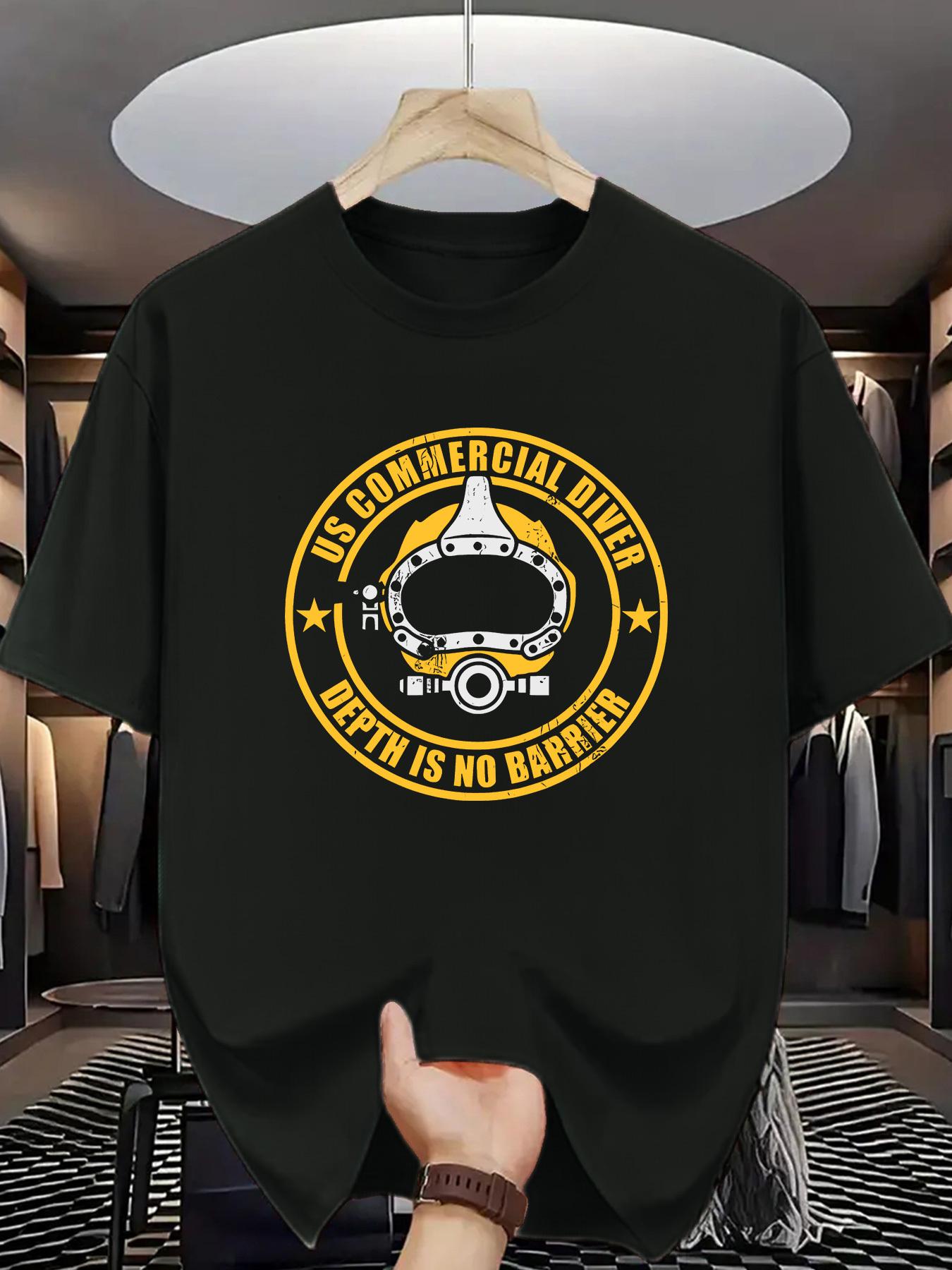 US Commercial Diver Depth Is No Barrier Printed Short Sleeve TShirt Diver Theme Design Unisexs Tshirts for Summer S