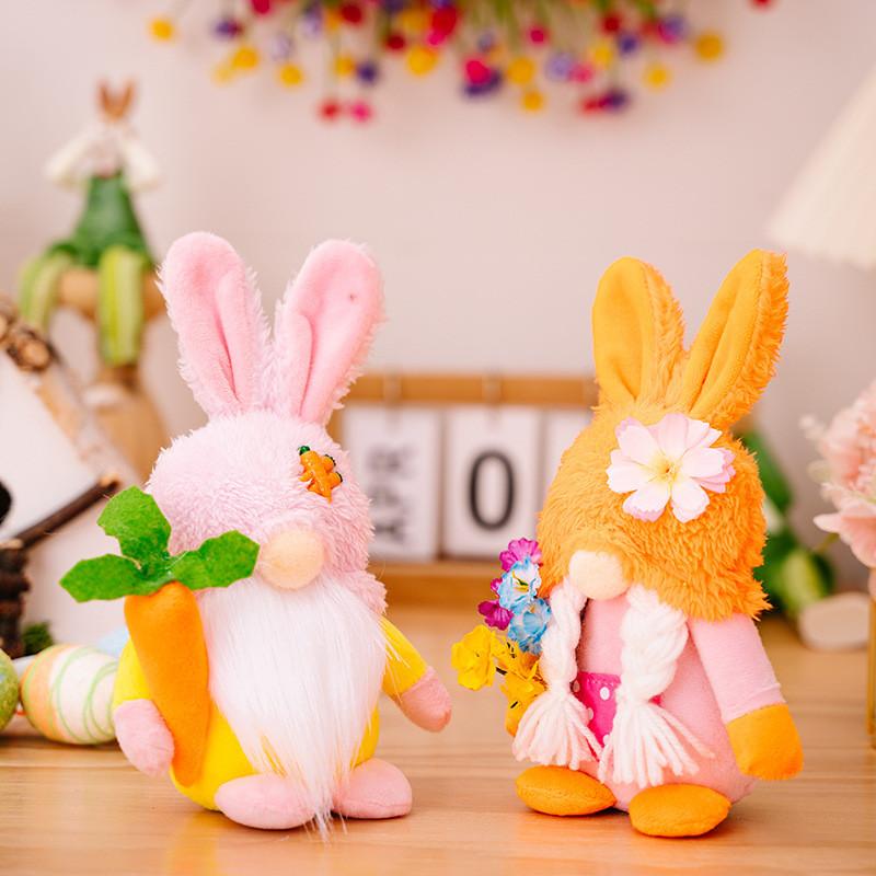 Colorful Plush Easter Bunny Rudolph Figurine For Festive Spring Decorations