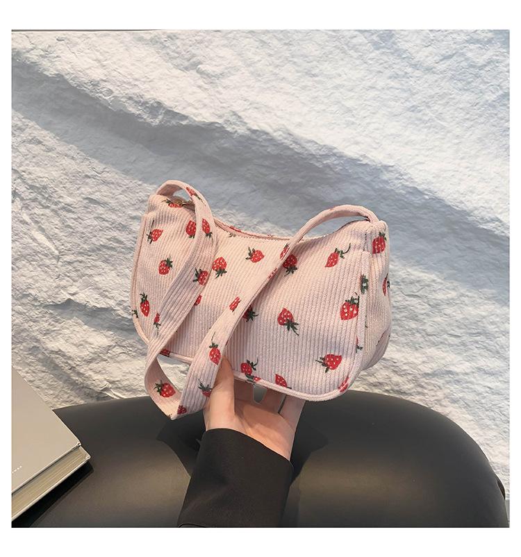 2024 Autumn Strawberry Print College Style Minimalist Tote Bag