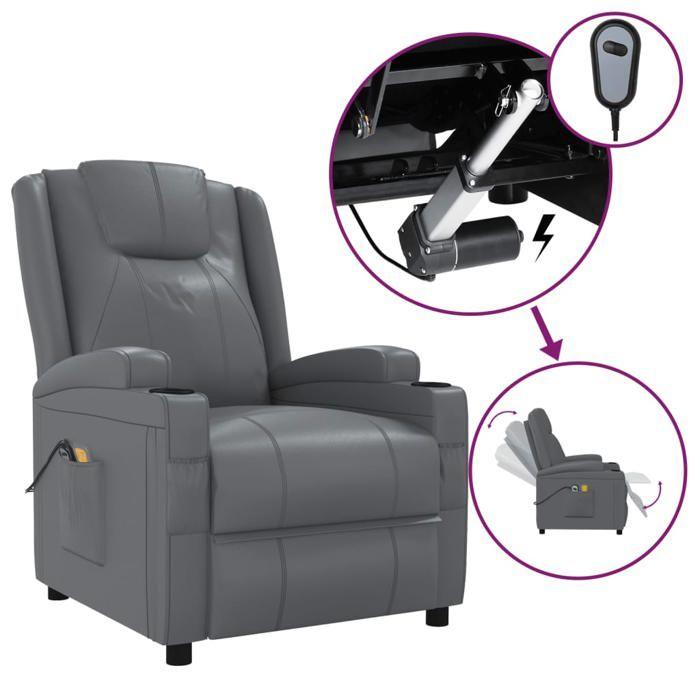 Fauteuil de massage - MAISON EXCLUSIVE - Anthracite - Similicuir PU - 3 positions inclinables - Massage 6 points