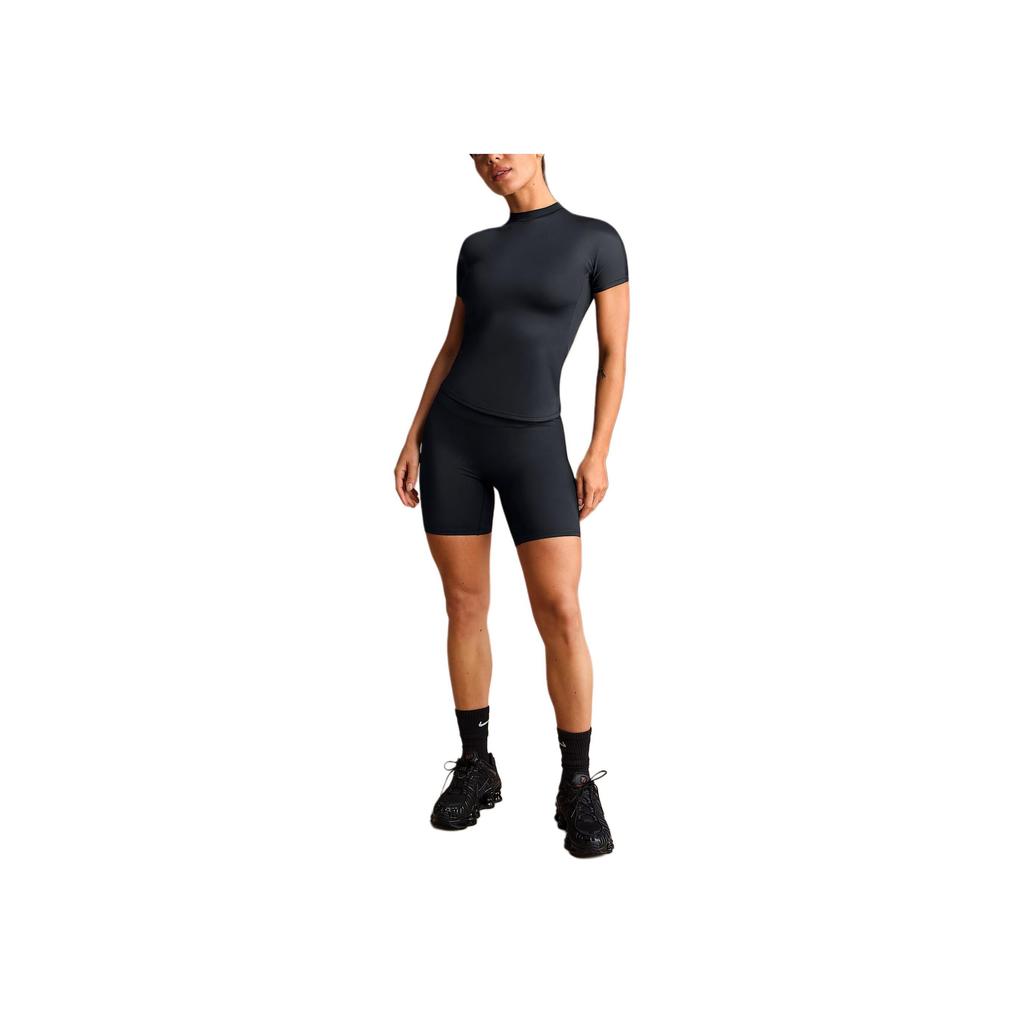 Nike SKIMS Shine Short Sleeve Mock Neck Top Obsidian Women Tops Black TP-TSH-2714-OBD