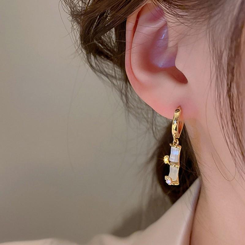 2023 Elegant Retro Bamboo Hoop Earrings for Women - Niche Chinese Design.