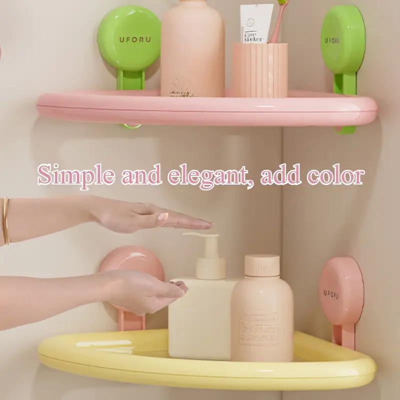 1pc Dopamine Wall-Mounted No-Drill Drainable Suction Cup Storage Rack, Bathroom Rack, Suitable Home Use