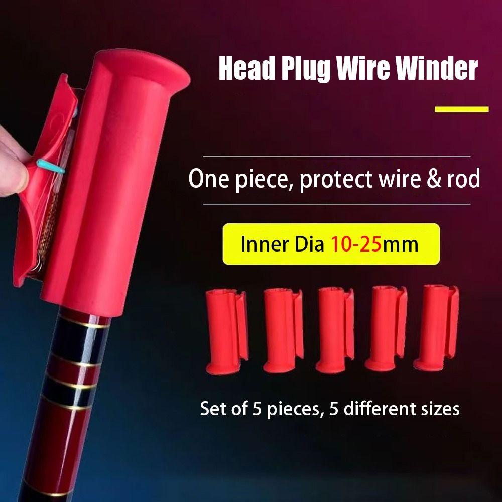 5Pcs/Set High Elasticity Fishing Rod Plug Silicone Red Take-up Wire Winder Fishing Line Winder Fishing Tackle Accessories