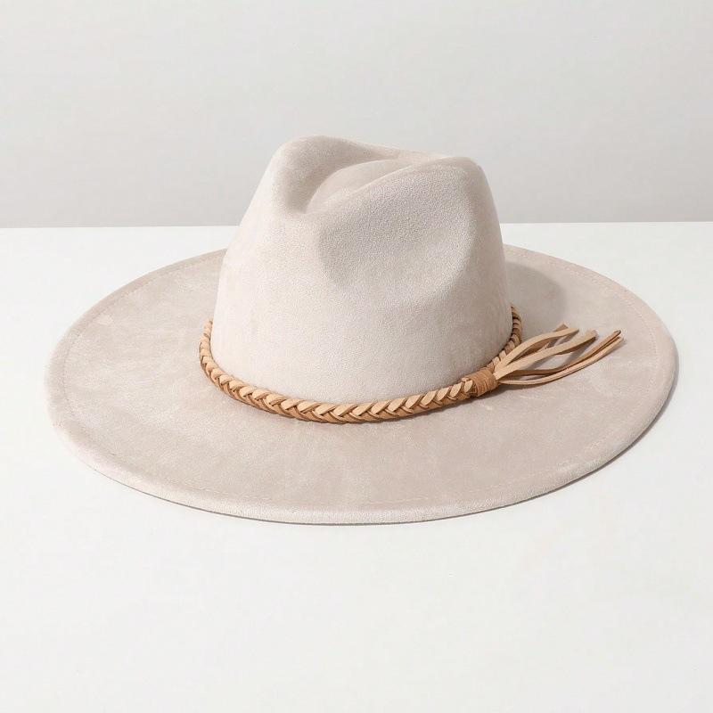 

Suede felt hat for men and women, couple s large-brimmed hat, flat-brimmed gentleman s hat M（56-58cm） бежевый