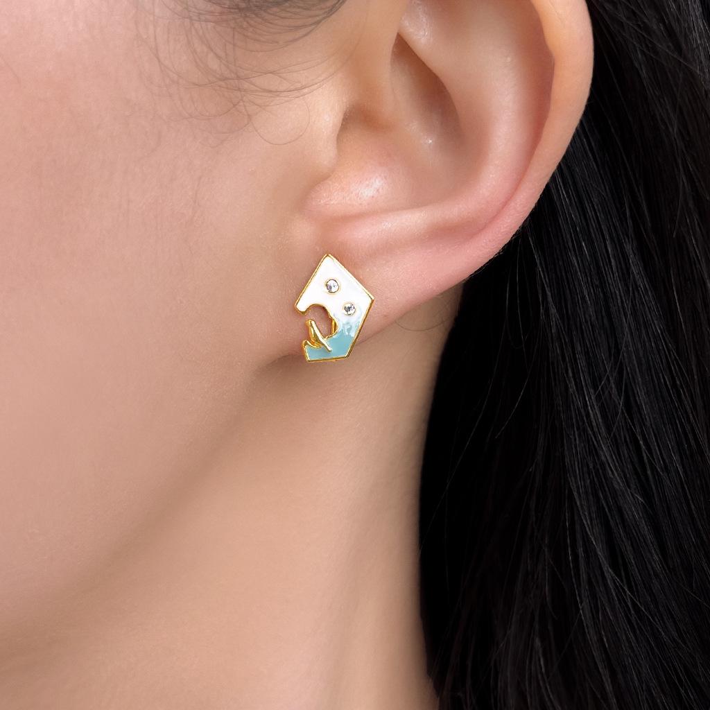 The Bird Collection: Gradient Enamel Zircon Geometric Stud Earrings - Light Luxury Literary Fashion Style