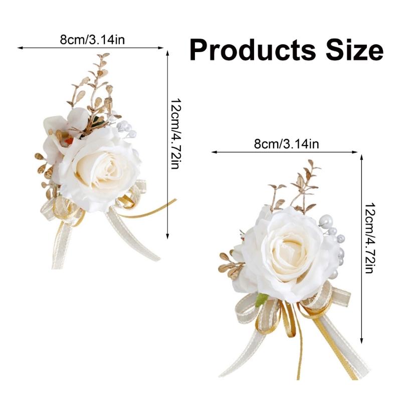 Pack of 6 Silk Rose Flower Brooch/Bracelets Elegant Bridal Jewelry Stylish Wedding Party Accessories for Bridesmaids