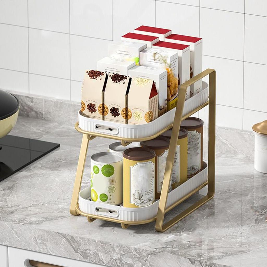 Kitchen Storage Rack 2-Tier Non-Slip Display Organizer Stand Kitchen Storage Shelf for Adults Home Indoor Tabletop Dormitory