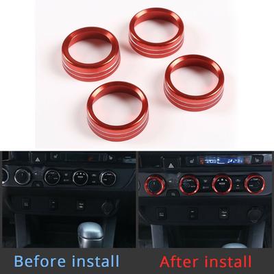 4pcs Interior Button Knob Cover Compatible For Toyota For Tacoma 2023-2016, 4WD Temperature Air Conditioning AC Audio CD Knob Aluminum Alloy Knob Ring