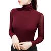 New  Autumn Winter Velvet Mesh High Collar Long Sleeve Tops Women Solid Color Stretch Tight Fit Inner Shirts