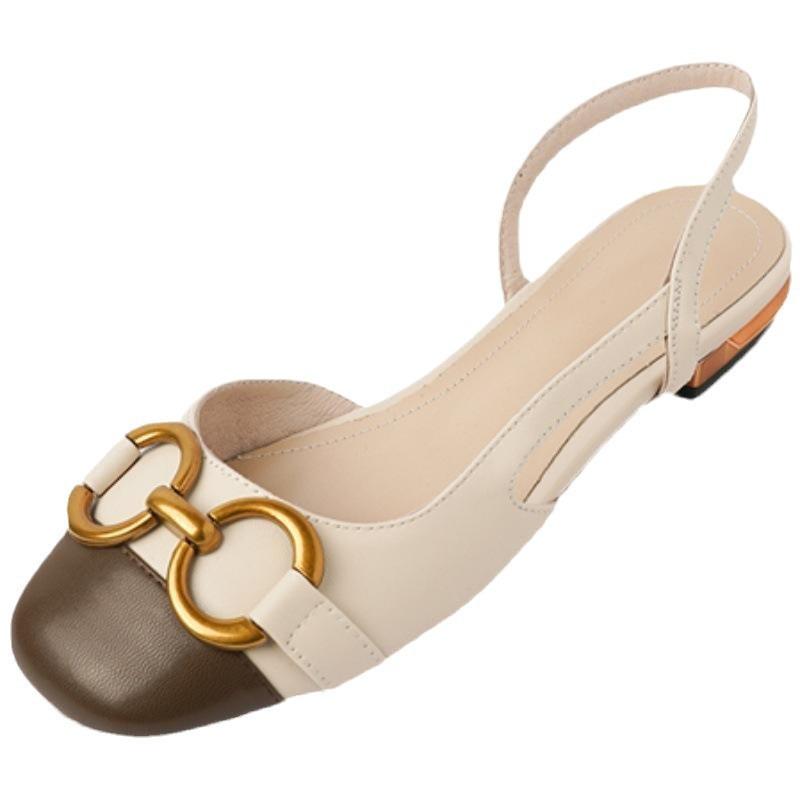 ins shows temperament! Metal buckle small fragrant wind bag head sandals women's flat French retro color matching empty single shoes tide