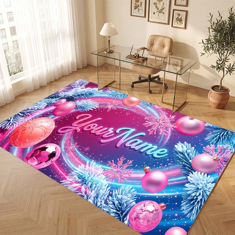 Winter Theme Soft Crystal Velvet Rug Custom Name & Text Print Non Slip Floor Rug for Bedroom Living Room