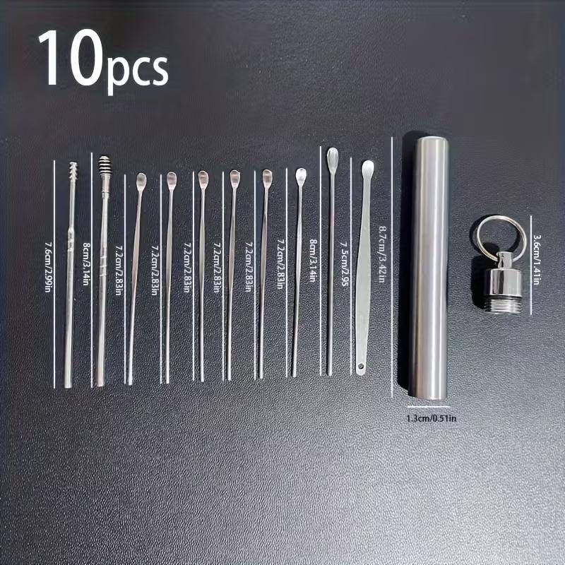 

Professional Ear Wax Removal Kit - 10pcs Stainless Steel Spiral & Hook Tools for Home/Clinic срібний