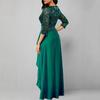 2 Pcs/Set Women Prom Dress Skirt Set Hollow Out Lace Ruffle Hem High Waist Round Neck Three Quarter Sleeve Ankle Length Banquet Maxi Dress