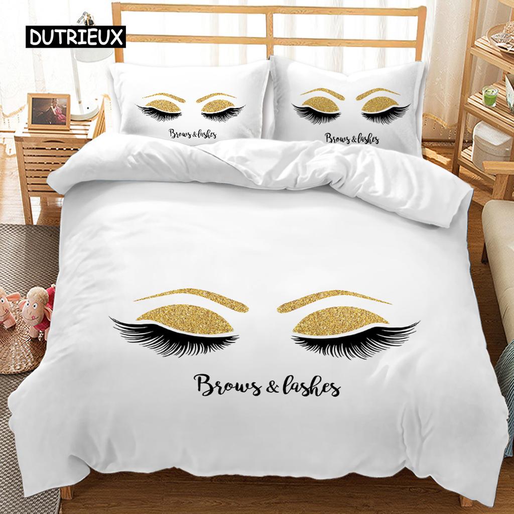 Eyelash Duvet Cover Closed Eyes Glamor Makeup Cosmetics Beauty Feminine Design Twin Bedding Set Queen King Polyester Qulit Cover