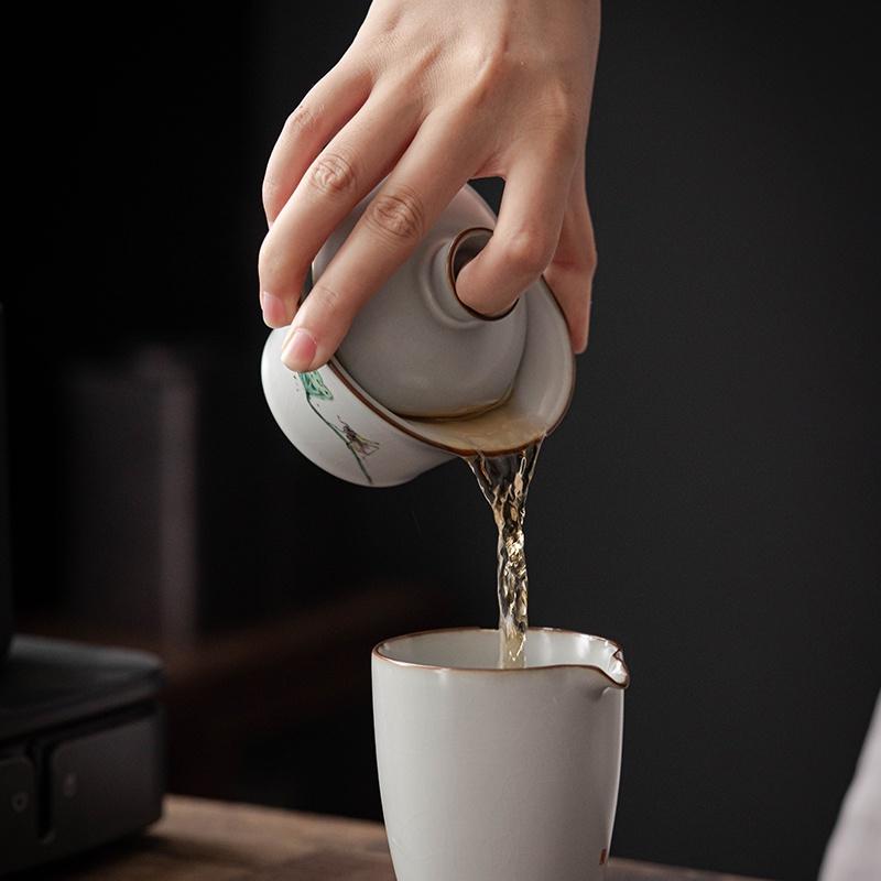 160ml Ru Kiln Covered Bowl Vintage Tea Ceremony Bowl Ceramic Tea Brewing Bowl