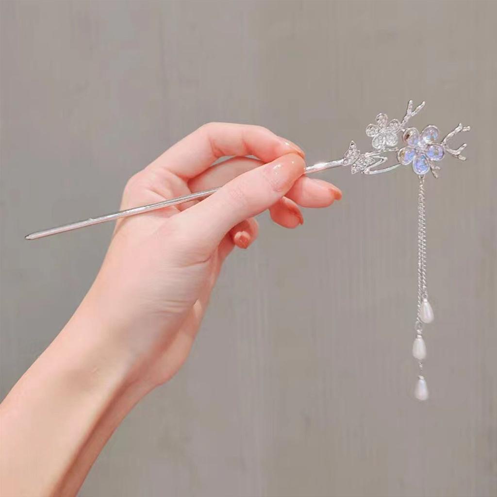 Chinese Style Vintage Hairpin Elegant Flower Vine Jade Stone Hair Stick Hanfu Cheongsam Evening Dress Hair Decor Accessories