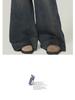 Women's High-Waisted Retro Blue Wide-Leg Jeans, Loose Fit, Good Drape, Floor-Length, Perfect for Spring/Autumn.