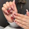 24 Stück 3D Erdbeer-Designs Rote Französische Falsche Nagelspitzen Süße Rosa Mittlere Eckige Falsche Nägel für Mädchen Tragbares Press-on-Nägel Set