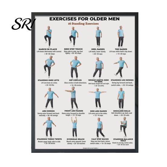 Poster Esercizi da Seduti Tabella Allenamento su Sedia Diagramma Flusso Yoga Dolce Esercizi di Mobilità a Basso Impatto per Anziani Principianti