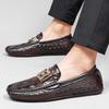 Live broadcast first-layer cowhide crocodile pattern Doudou shoes large size lazy driving shoes British casual shoes genuine leather cowhide
