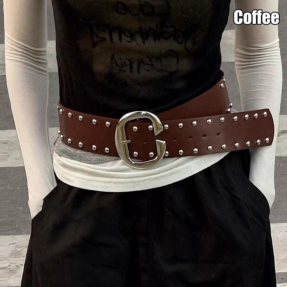 

1Pcs Punk Style Jeans Belt Heavy-Duty Design Sense Waistcoat Durable Wide Belt For Women Coffee