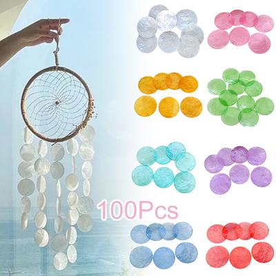 100PCS Natural Shell Home Decor Jewelry Making DIY for Wind Chimes 5cm Round Capiz Shells with 2 Holes