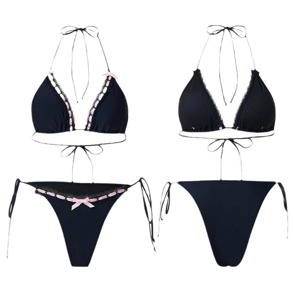 Women's Two Piece Swimsuit Sexy Lace Trimmed Bikini with Tie Up Bows 0898