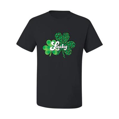Lucky Shamrocks Plaid and Cheetah Pattern St Patricks Day Men Graphic T- Shirt