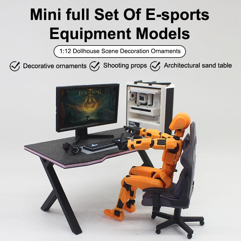 1/12 Dollhouse Esports Games Computer Keyboard Set Desk Chair Set Doll Home Study Room Furniture Decor Micro Scene Props