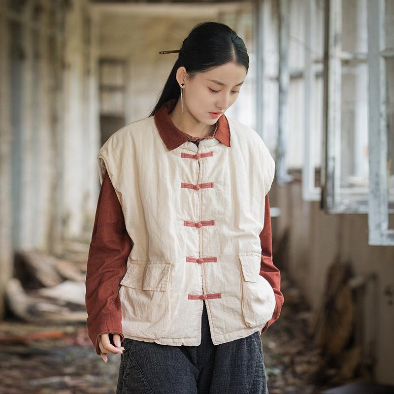 

Johnature Жіночі пальта в китайському стилі. Жіночі пальта з кишенями на ґудзиках One Size бежевий