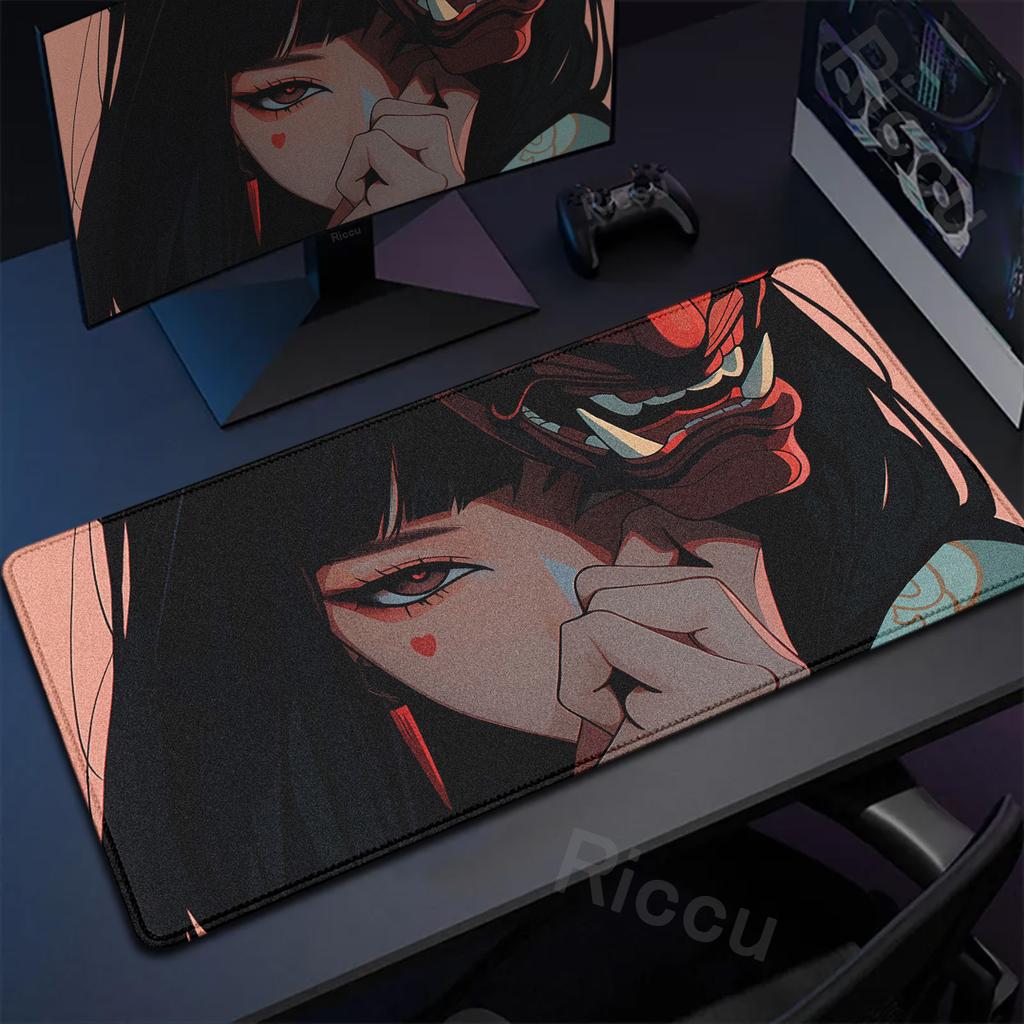 40x90cm Gaming Samurai Oni Mouse Pad Japan Mask Girl Deskmat Large Gamer Professional Premium Mousepad Speed Control Accessories