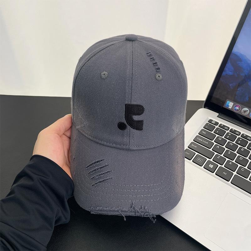 Retro ripped embroidery letters baseball cap men's spring and summer versatile big head circumference showing face small peaked cap women