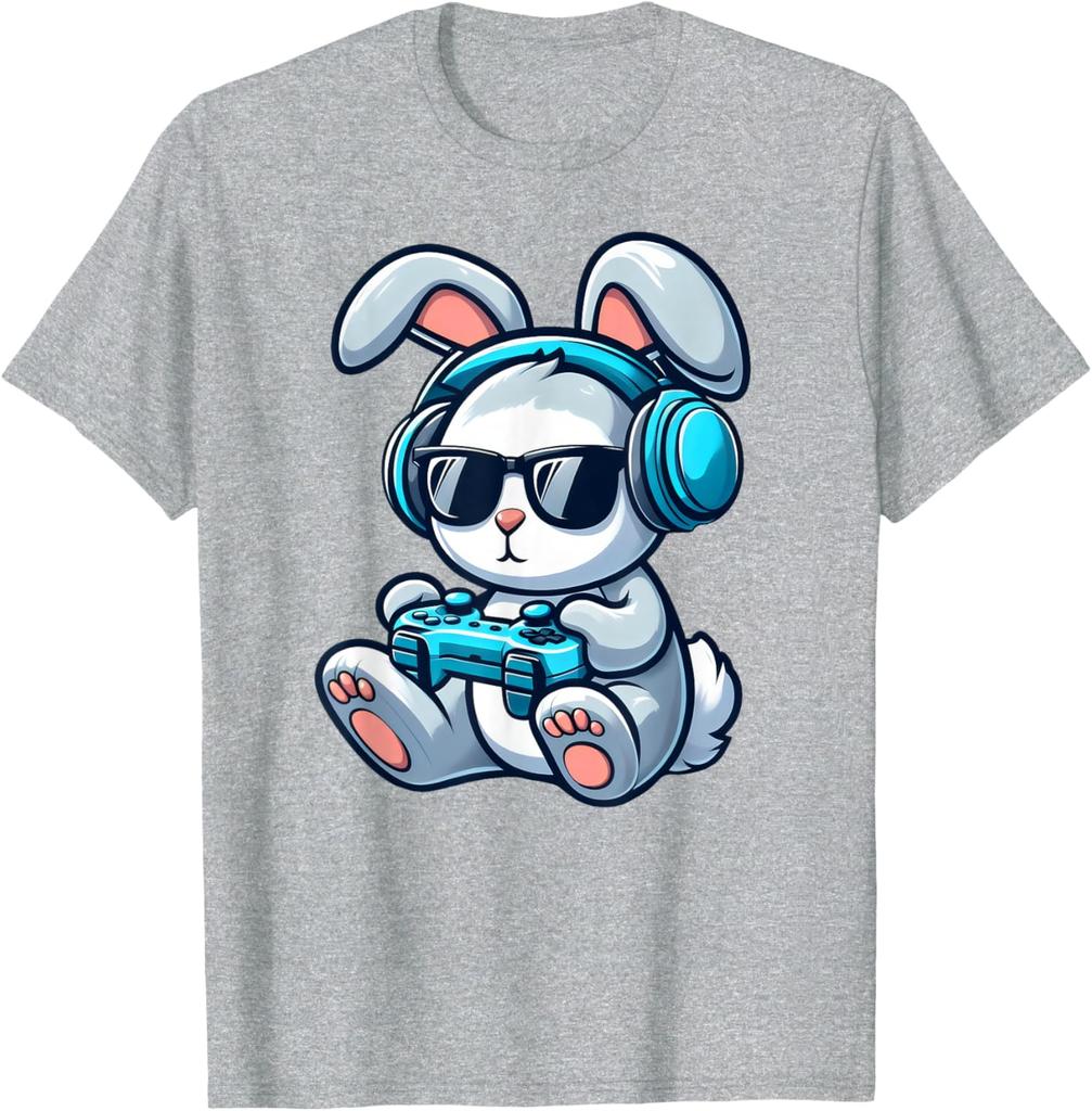 Gamer Bunny Rabbit Playing Video Games Graphic T-Shirt for Easter and Gaming Fans for Teens