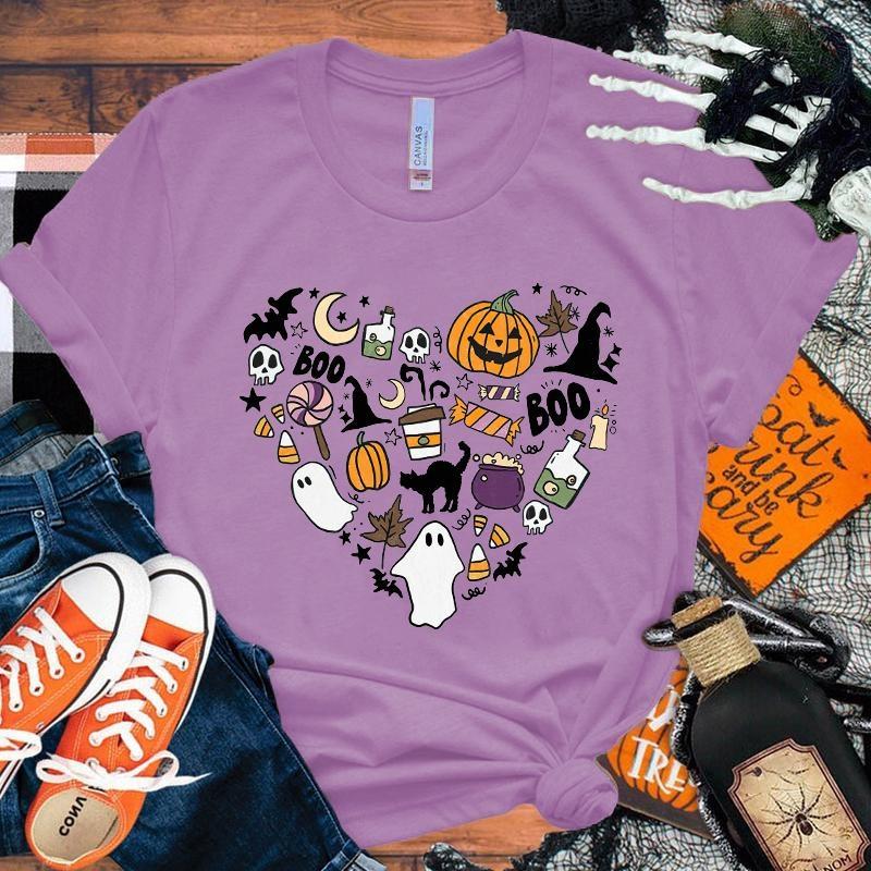 Women's Halloween Costumes Boo Pumpkin Love T-Shirt Men Women T Shirt Cosplay Clothes Streetwear Tee Shirt Plus Size Tops