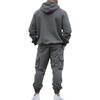 2025 Men's Autumn/Winter Fleece Zip-up Hoodie & Multi-pocket Cargo Pants Sports Set