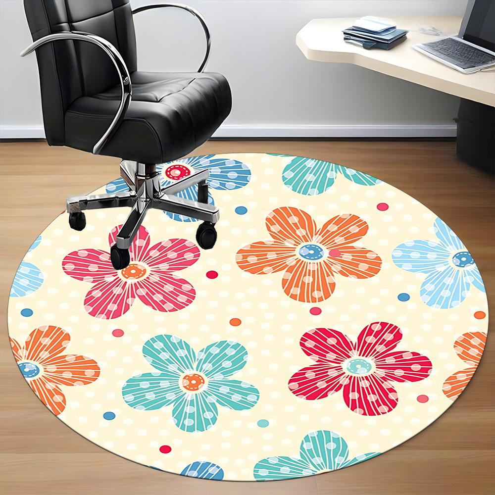 1pc Floral Pattern Office Round Rug, Carpet for Office, Gaming, Lightweight Round Floor Mat yy260205013