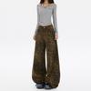 American Streetwear Retro Leopard Casual Pants Women Autumn Winter Fashion Design Versatile Slim Fit Wide Leg Long Pants