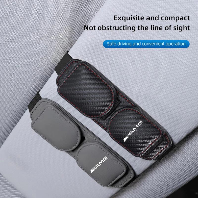 2025 Hot Leather Dual-Clip Glasses Holder Car Magnetic Sunglasses Storage Clip For Mercedes Benz AMG W206 W204 W205 W212 W213 W2