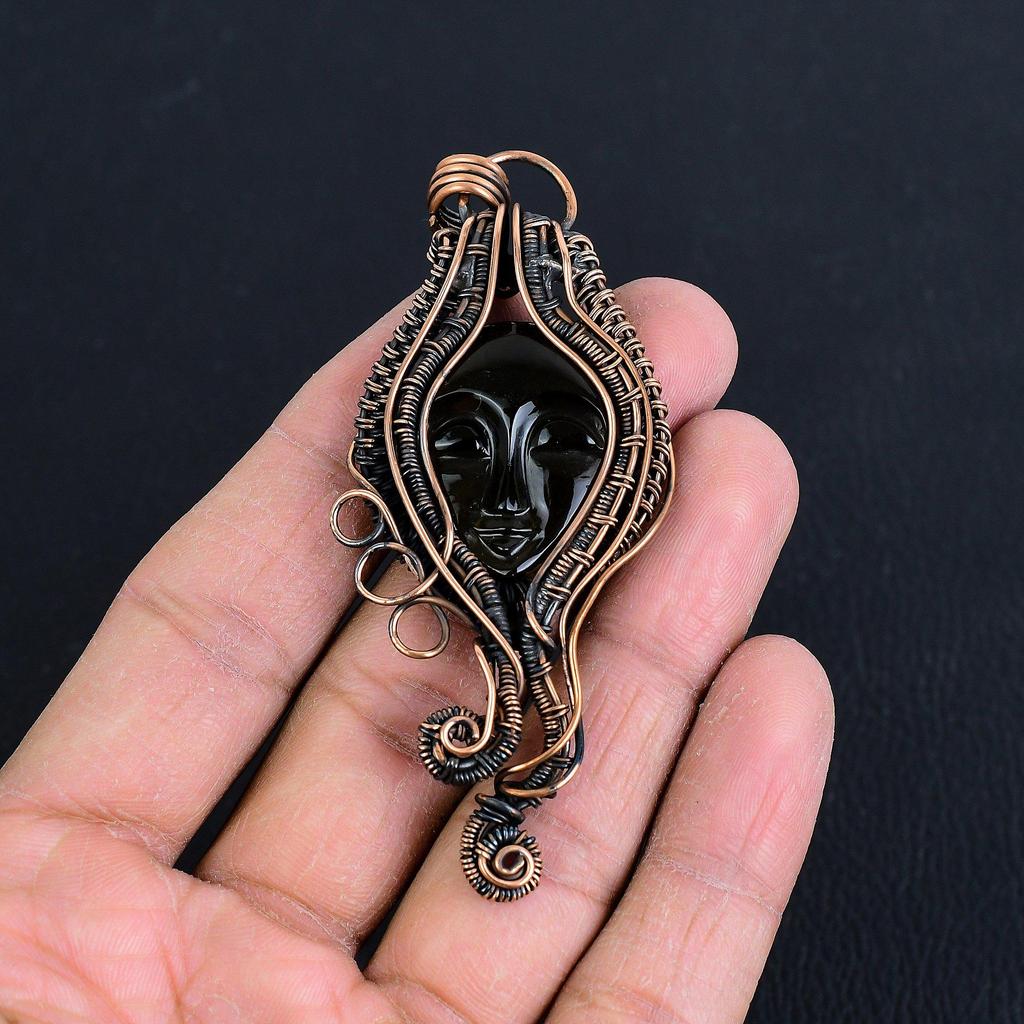 Lady Face Peridot Pendant Handmade Gemstone Jewelry, 999 Copper Wire Wrapped Pendant Beautiful Design Jewelry