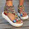 Mode Damenmode Runder Kopf Gestrickte Überfuß Weiche Sohle Rutschfest Abriebfest Flache Schuhe Sommer Plattformsandalen