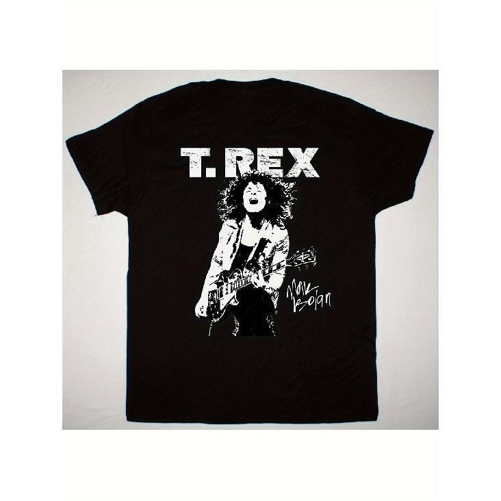 Vintage T-Rex Marc Bolan Retro Band Graphic T-Shirt - Heavyweight 70s/80s Style T-shirt with Marc Bolan Signature and T-Rex Print, Unisex Sizes S чёрный