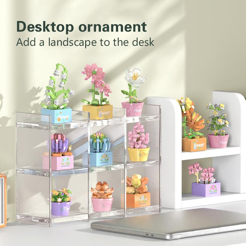 Flower Succulent Potted Model Building Block Diy Eternal Bouquet Home Desk Plant Decor Brick Girl Gift Children Toy
